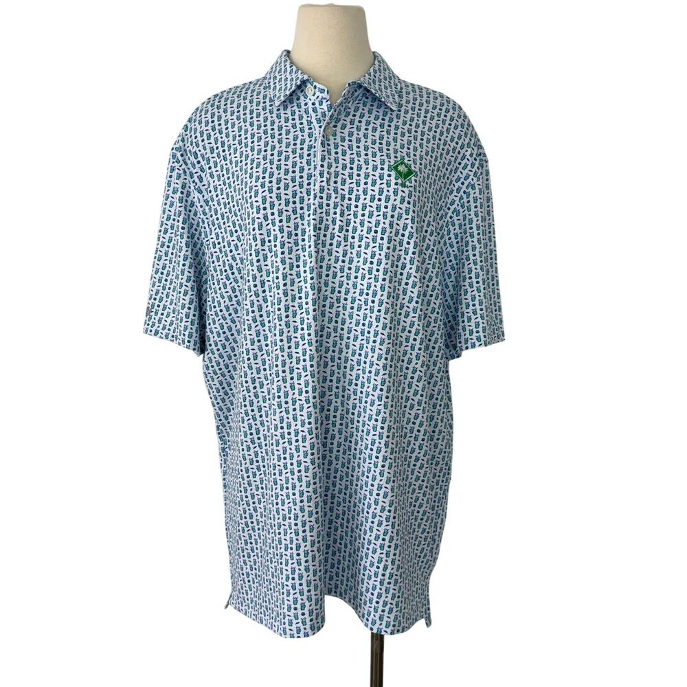 IBKUL Short Sleeve Polo Shirt Top White Teal Blue XXL Mens UPF50+ Sun Protection